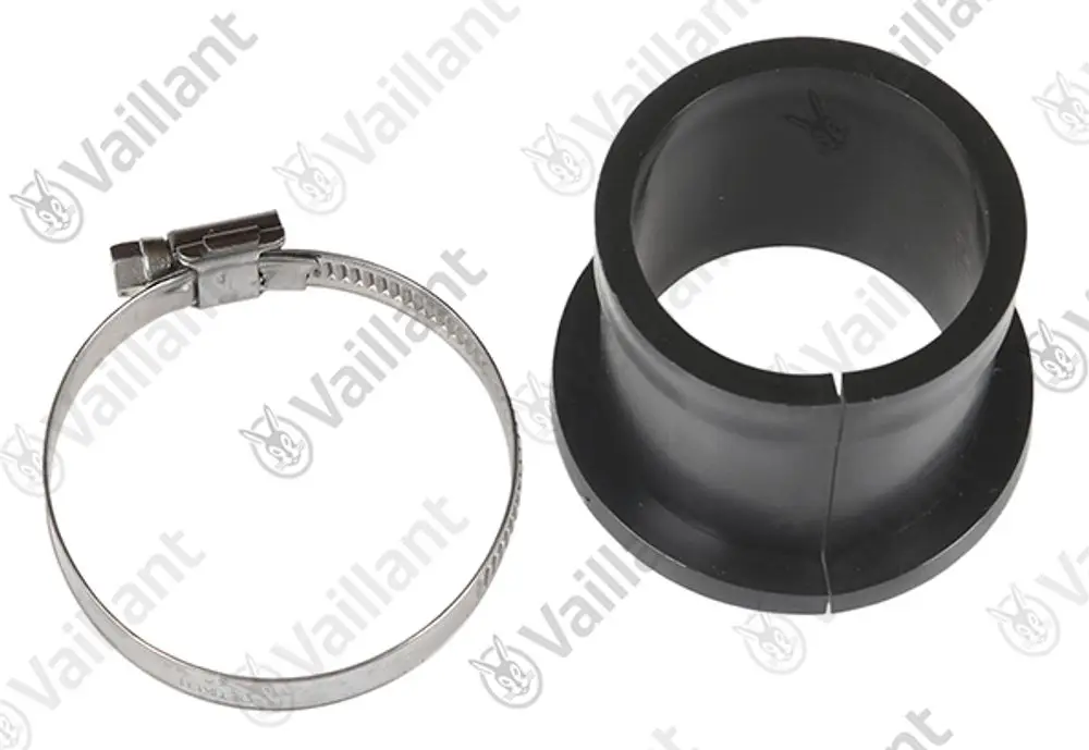 Vaillant Adapter mit einem schwarzen Schlauchanschluss und einem metallenen Schlauchschellen-bereich, geeignet für die Verbindung von Rohren.